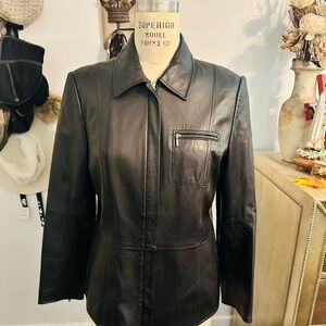 Dana Buchman Black Leather Jacket with Zipper Pocket Vintage